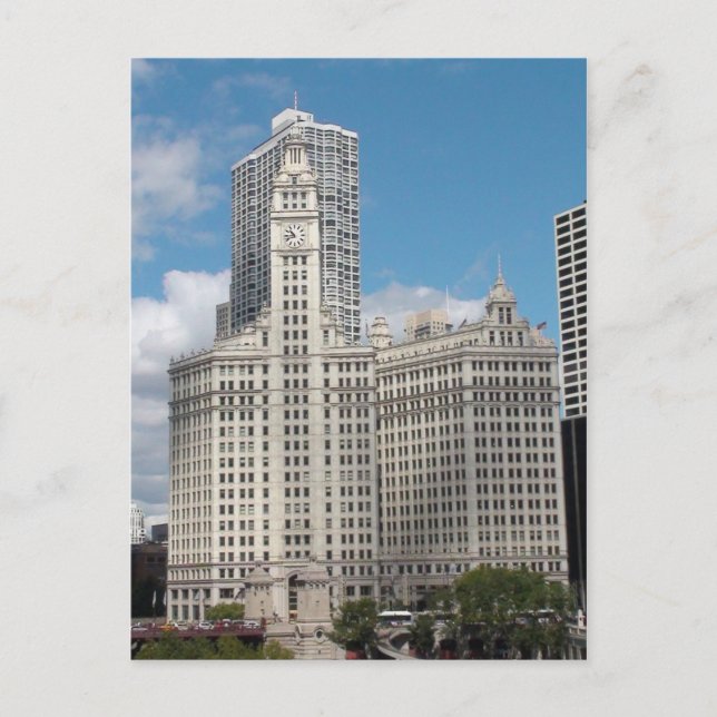 Das Wrigley Gebäude in Chicago an einem schönen Ta Postkarte (Vorderseite)