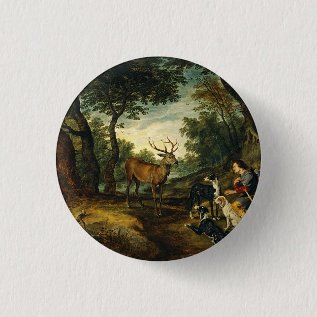 Das Wunder von Saint Hubert von Peter Paul Rubens Button (Vorderseite)