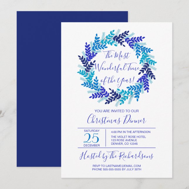 Das wunderbarste Time Blue Wreath Weihnachtsfest-P Einladung (Vorne/Hinten)