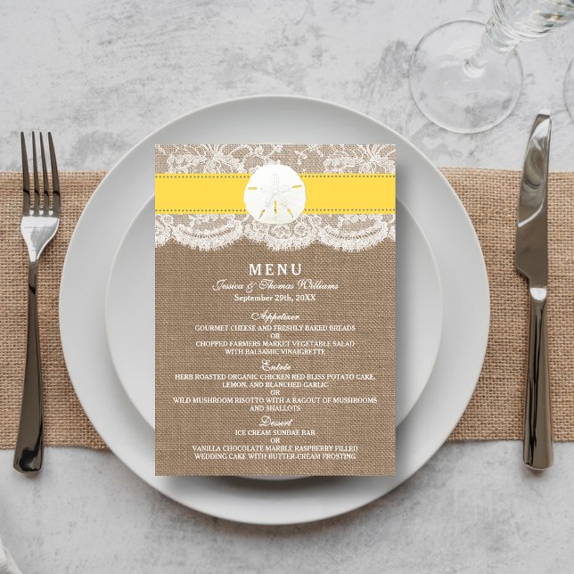 Das "Yellow Sand Dollar Wedding Menu" Menükarte (Von Creator hochgeladen)