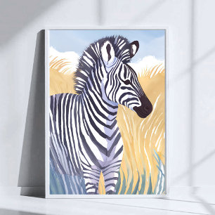 Das Zebra   Wasserfarbe Safari-Tier Natur Poster