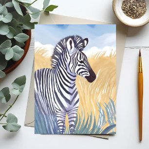 Das Zebra   Wasserfarbe Safari Tier Natur Postkarte