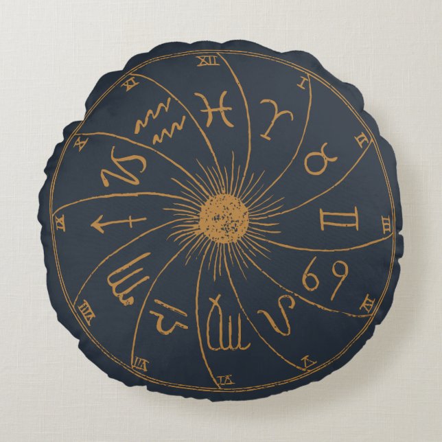 Das Zodiac-Rad - Glücksspiel Rundes Kissen (Vorderseite)