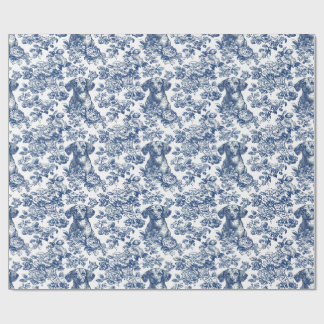Daschund Dog Blue Toile Pattern Geschenkpapier