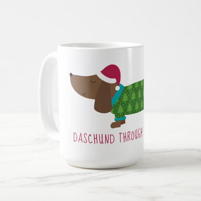 Daschund durch den Schnee-Cartoon Kaffeetasse (Vorderseite Links)