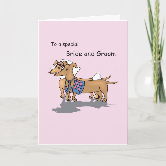 Daschund Hunde Hochzeit Glückwunsch Rosa Karte (Vorderseite)