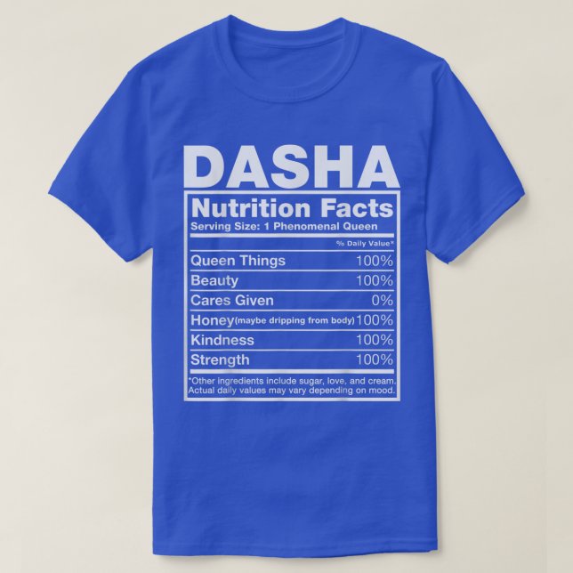 Dasha Nutrition FactsDasha Name Birthday T-Shirt (Design vorne)