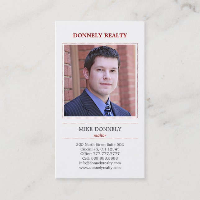 Dashed Border Foto Business Card - Red Visitenkarte (Vorderseite)