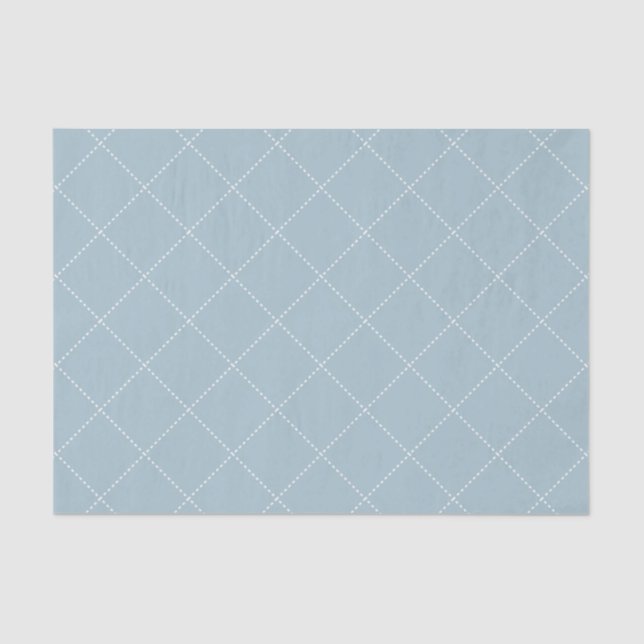 Dashed Diamond Grid Geometric Dusty Sky Blue Seidenpapier (Vorderseite)