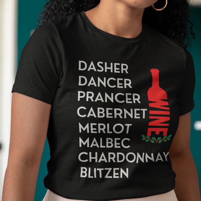 Dasher Dancer Rentier Names Weinroute Mendrisiotto T-Shirt (Dasher Dancer Prancer Cabernet Merlot Malbec Chardonnay Blitzen Christmas Wine T Shirt)
