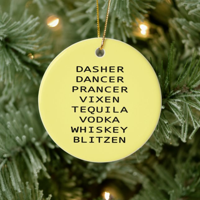 Dasher Dancer Vixen Vodka Tequila Whiskey Blitzen Keramik Ornament (Baum)