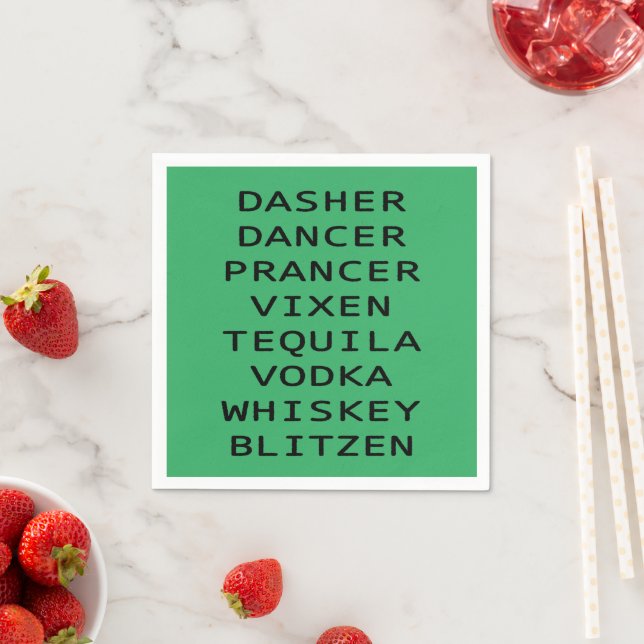 Dasher Dancer Vixen Vodka Tequila Whiskey Blitzen Serviette (Beispiel)