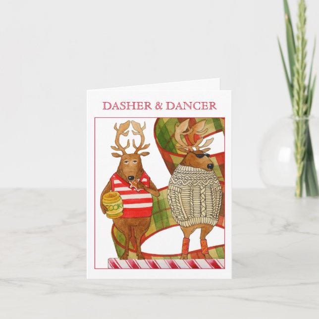 DASHER DANCER Weihnachtskarte Feiertagskarte (Vorderseite)