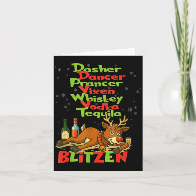 Dasher Dancer Whiskey Vodka Tequila Blitzen Christ Karte (Vorderseite)