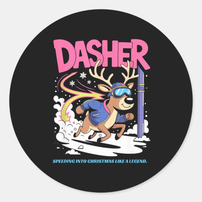 Dasher Reindeer Christmas Speeding Fun  Runder Aufkleber (Vorderseite)