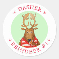 DASHER REINDEER Große Round Stickers