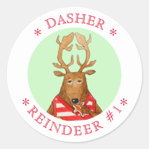 DASHER REINDEER Große Round Stickers