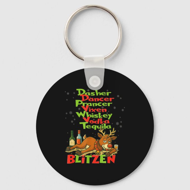 Dasher Tänzer Whisky Wodka Tequila Blitzen Weihnac Schlüsselanhänger (Vorderseite)