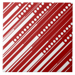 Dashes und Punkte in Rot und Weiß Fliese