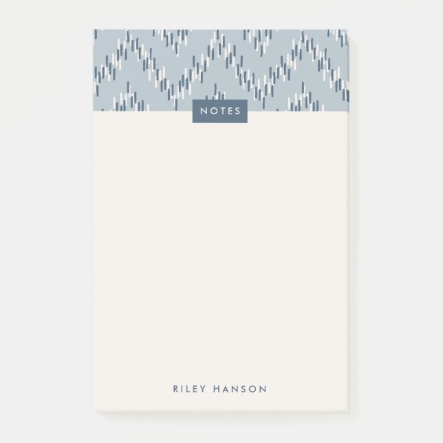 Dashing Boho Ikat Zig Zag Muster Post-It - Blau Post-it Klebezettel (Vorderseite)