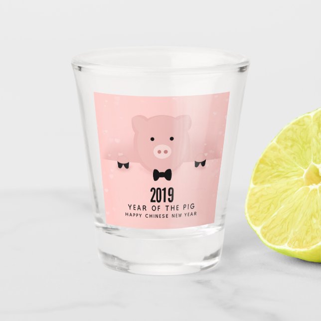 Dashing Pink Pig Niedlich Chinesisch Neujahr 2019 Schnapsglas (Vorderseite)