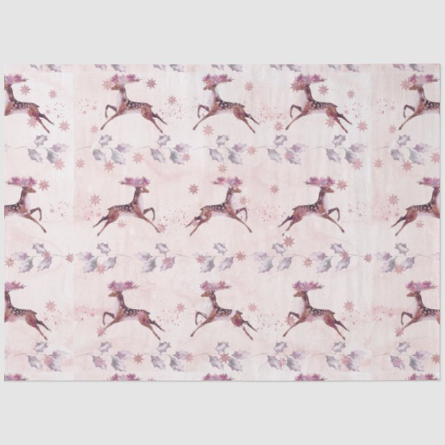 Dashing Reindeer Verlasst Blume Weihnachten Seidenpapier (Vorderseite)