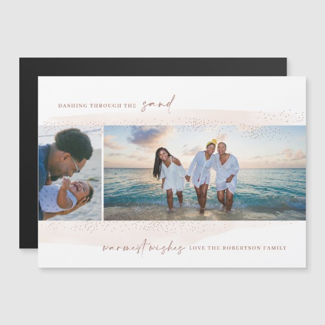 Dashing Through the Sand Holiday Photo Magnet Card (Devant / Derrière)