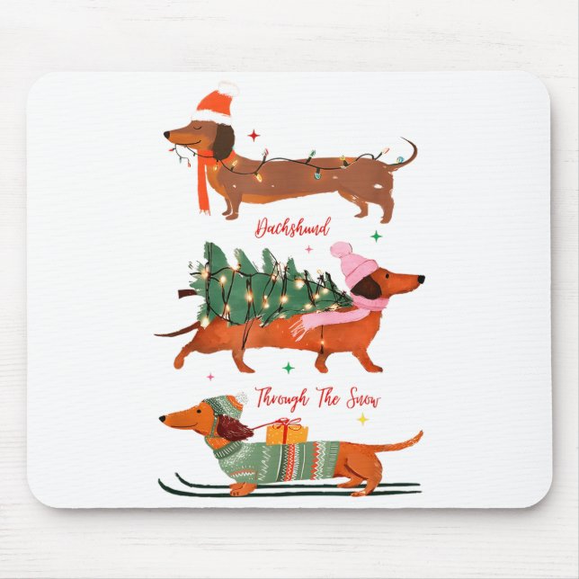 Dashing Through The Snow Christmas Wiener Dog Holi Mousepad (Vorne)