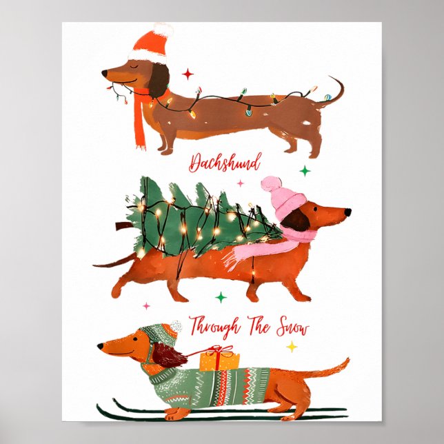 Dashing Through The Snow Christmas Wiener Dog Holi Poster (Vorne)