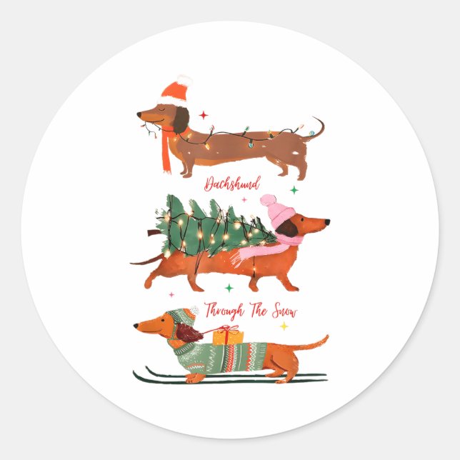 Dashing Through The Snow Christmas Wiener Dog Holi Runder Aufkleber (Vorderseite)
