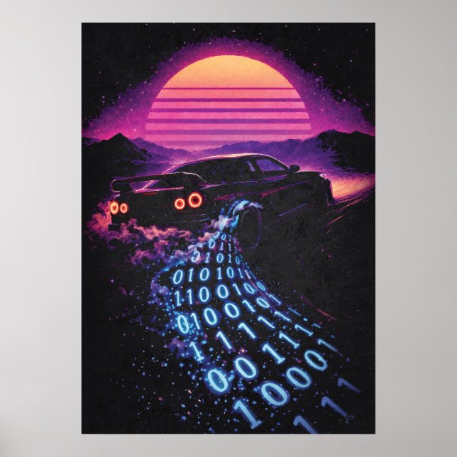 Data-Drift - Retro Car Synthwave Sports Car Lover Poster (Vorne)