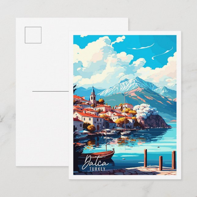Datca Turkey Vintage Illustration Postkarte (Vorne/Hinten)