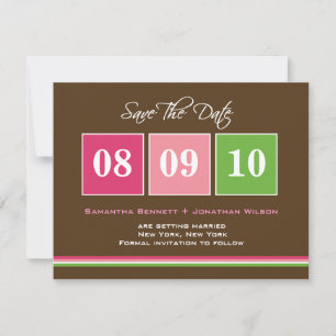 Date Blocks Card - Fuchsia Green Save The Date