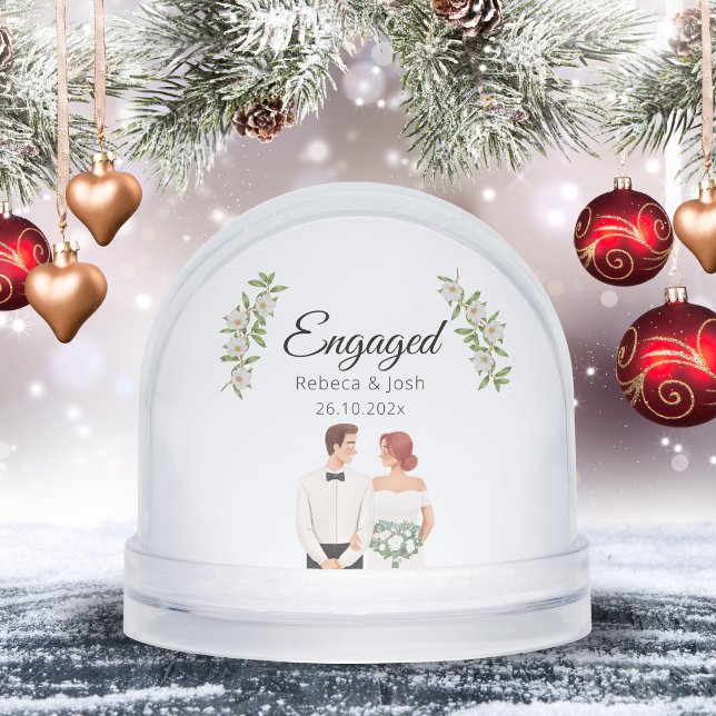 Date du Mariage de Noël pour les gardiens de la ve (Engaged Christmas Keepsake Greenery Wedding Date Snow Globes)