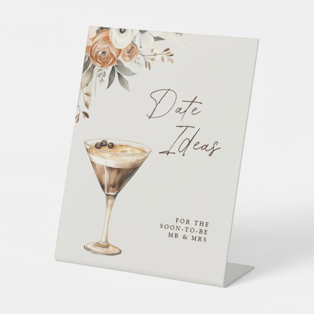 Date Ideas Espresso Martini Brautparty Sockelschild (Vorderseite)