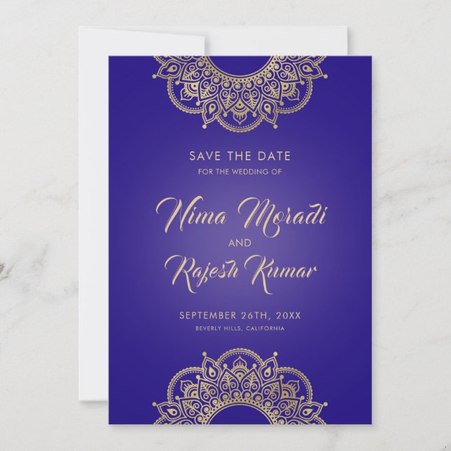 Date Mariage indien, Save the Date, Purple et Gold (Devant)