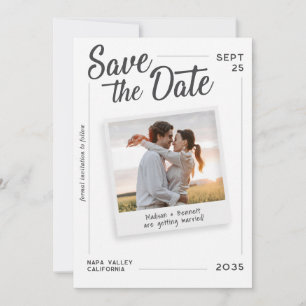 Date Mariage Moderne avec Photo Rétro Écriture Save the