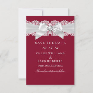 Date Mariage Rouge Bourgogne Blanc Ruban Perle Save The
