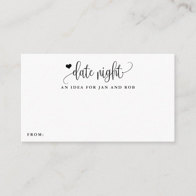 Date Night Idea Herzkalligraphie Minimalistische K Begleitkarte (Vorderseite)