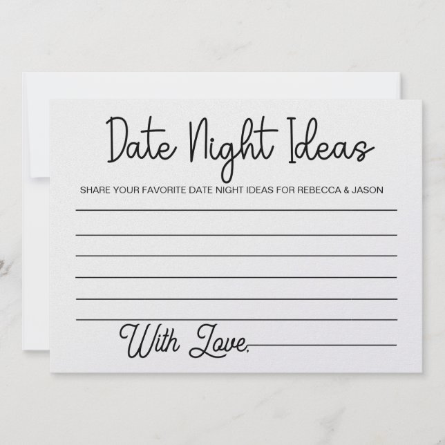 Date Night Ideas Carte Fête des mariées Jeu (Devant)
