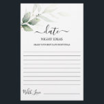 Date Night Ideas Grüne Brautparty Karte<br><div class="desc">Einfache Gründungstermine Brautparty-Spielkarte</div>