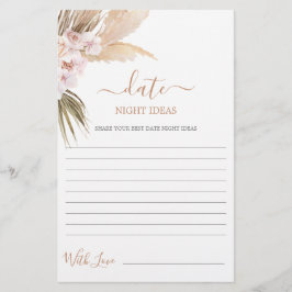 Date Night Ideas Pampas Gras Brautparty Karte