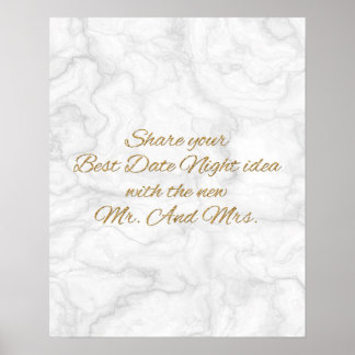Date Night Ideas signieren Marmor & Gold Brautpart Poster