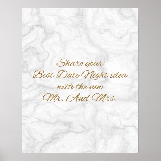 Date Night Ideas signieren Marmor & Gold Brautpart Poster (Vorne)