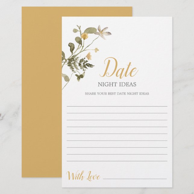 Date Night Ideas Wildblume Brautparty Karte (Vorne/Hinten)