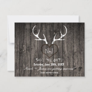 Date Ramures de cerf rustiques & cœur sculpté Save The 