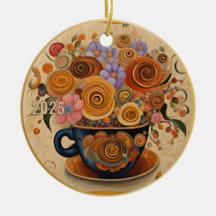 Dated Beautiful Modern Art Coffee Cup Ornament