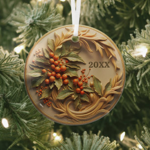 Dated Christmas Holly Berry Ornament Aus Glas