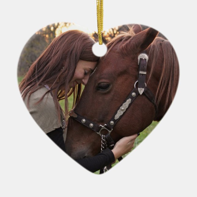 Dated Christmas Horse Lover Custom Foto Herz Keramik Ornament (Vorne)