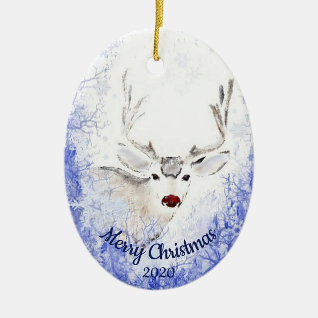 Dated Christmas Rentier Red-Nosed Animal Fun Keramikornament (Vorne)
